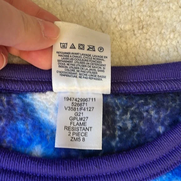 LANDS END UEC Size 8 Blue Space Galaxy Fuzzy Cozy Warm Pajama Set Unisex Star 💫 - Picture 6 of 13